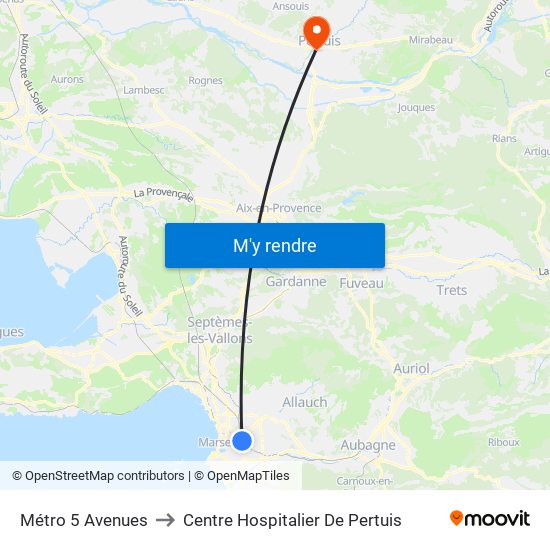 Métro 5 Avenues to Centre Hospitalier De Pertuis map