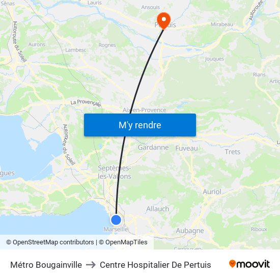 Métro Bougainville to Centre Hospitalier De Pertuis map