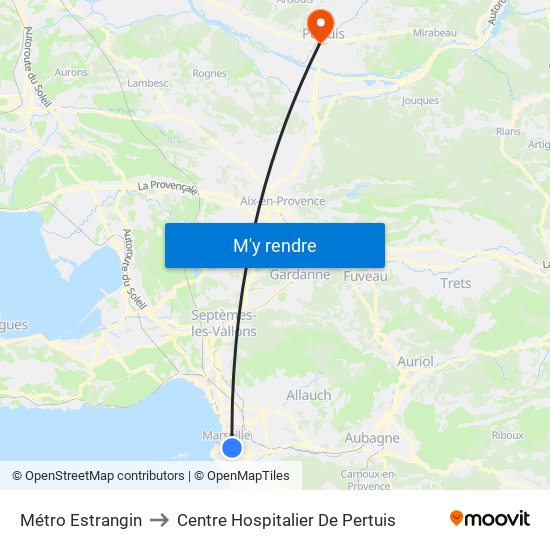 Métro Estrangin to Centre Hospitalier De Pertuis map
