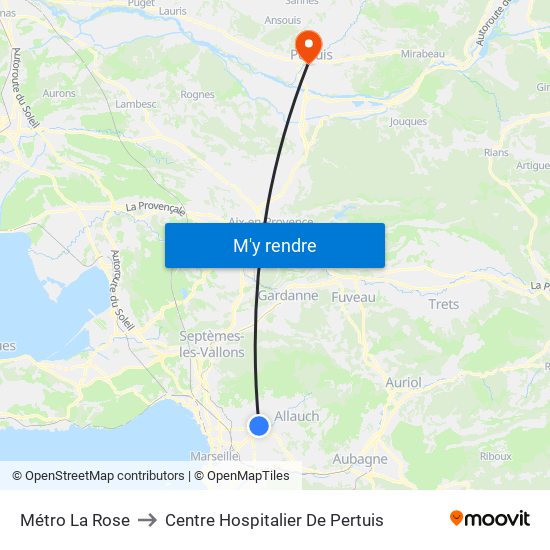 Métro La Rose to Centre Hospitalier De Pertuis map