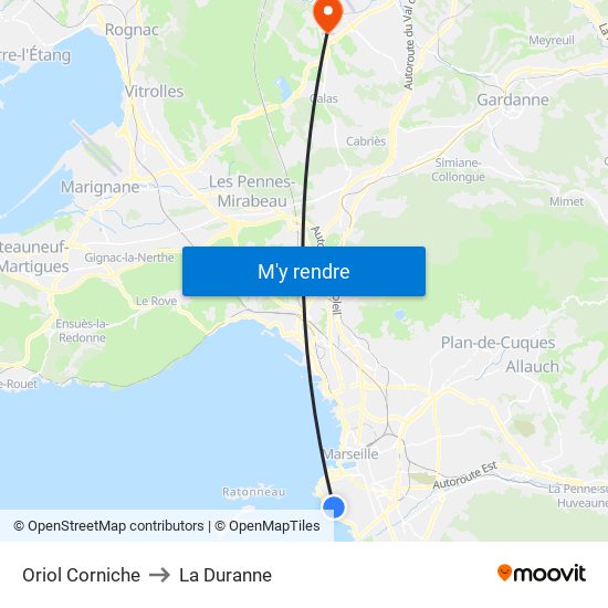 Oriol Corniche to La Duranne map