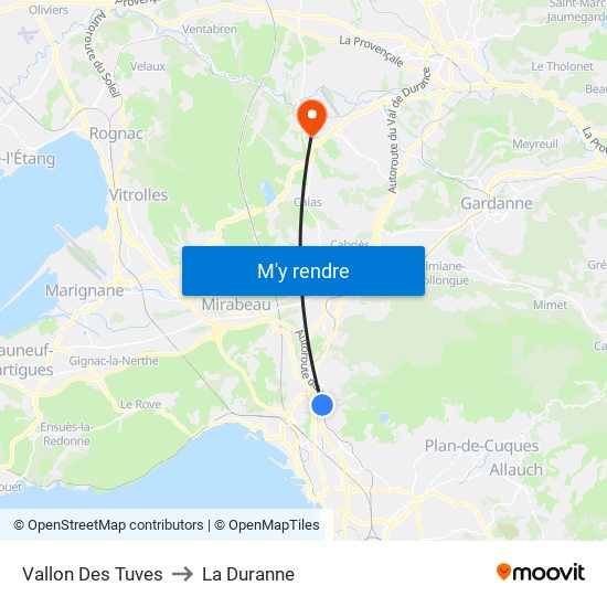 Vallon Des Tuves to La Duranne map