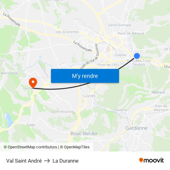 Val Saint André to La Duranne map