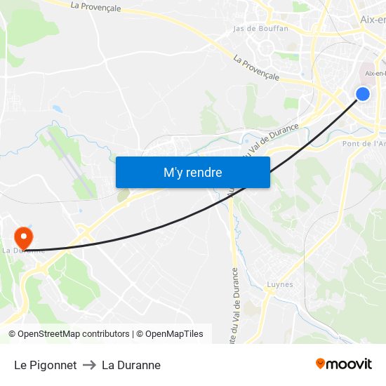 Le Pigonnet to La Duranne map