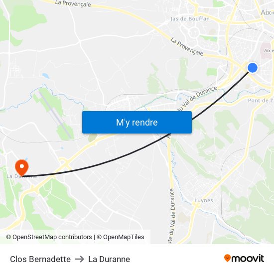 Clos Bernadette to La Duranne map