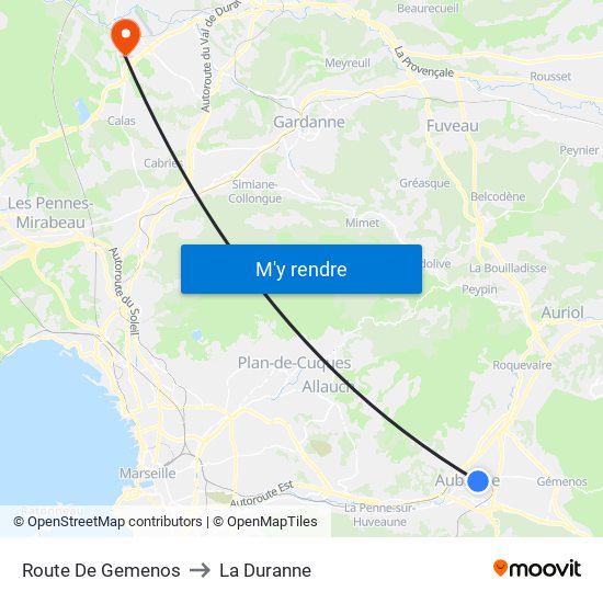 Route De Gemenos to La Duranne map