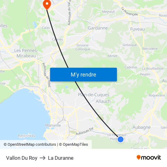 Vallon Du Roy to La Duranne map