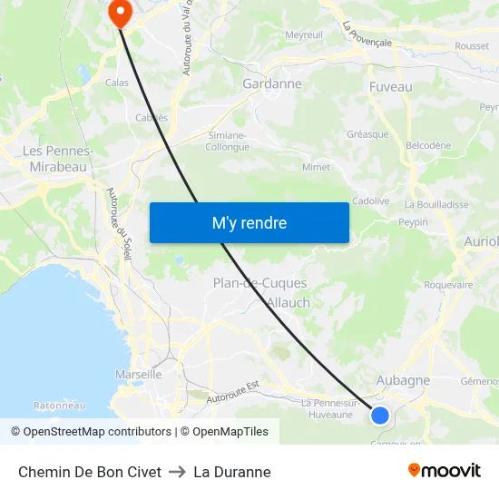Chemin De Bon Civet to La Duranne map