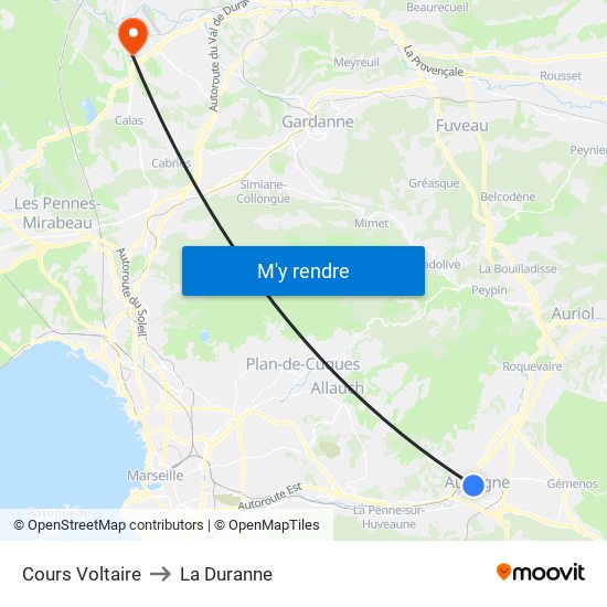 Cours Voltaire to La Duranne map