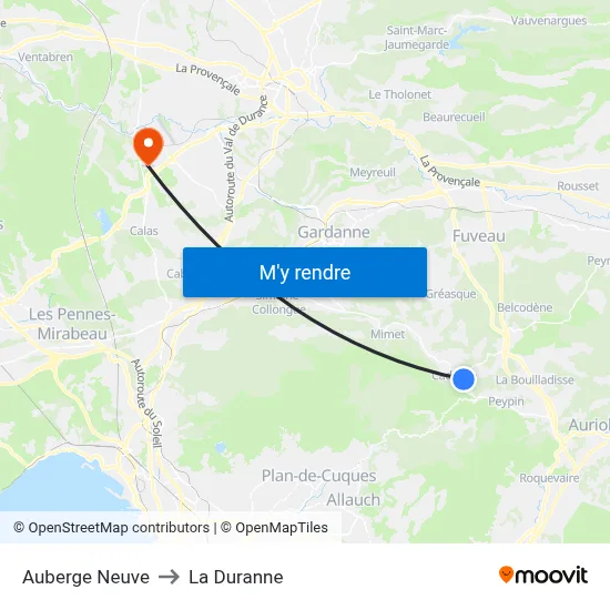 Auberge Neuve to La Duranne map