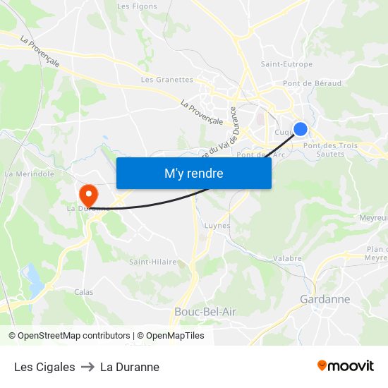 Les Cigales to La Duranne map