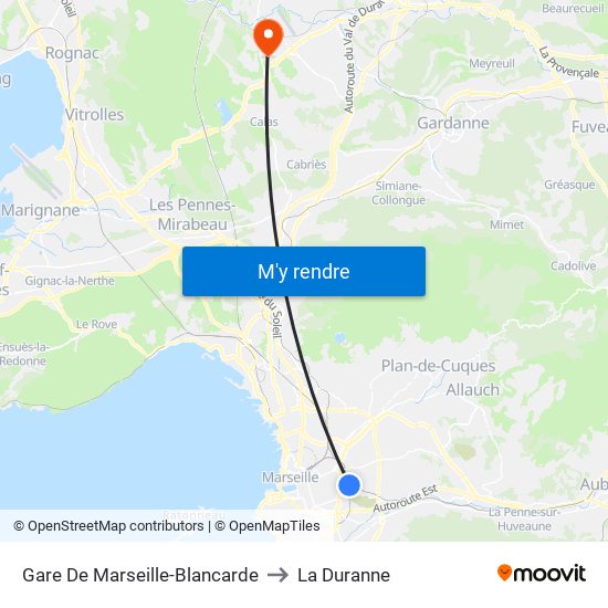 Gare De Marseille-Blancarde to La Duranne map