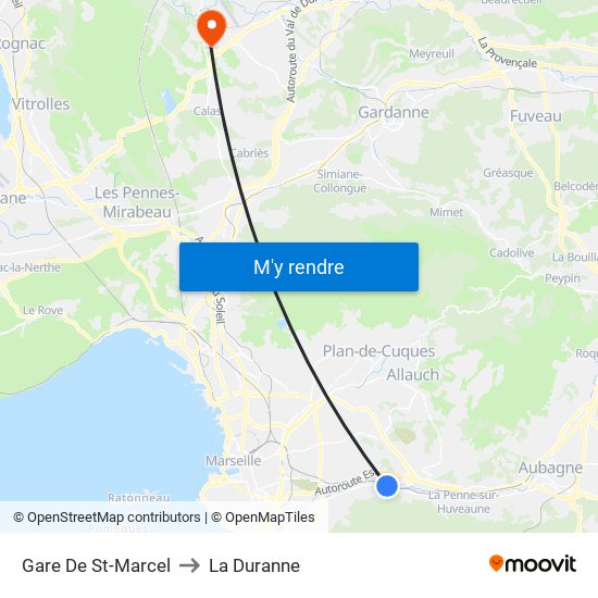 Gare De St-Marcel to La Duranne map