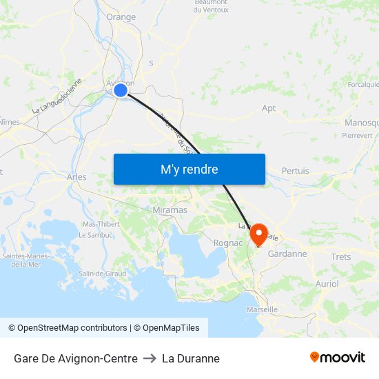 Gare De Avignon-Centre to La Duranne map