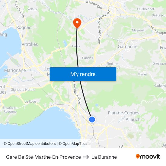 Gare De Ste-Marthe-En-Provence to La Duranne map