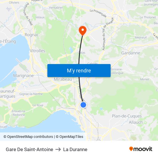 Gare De Saint-Antoine to La Duranne map