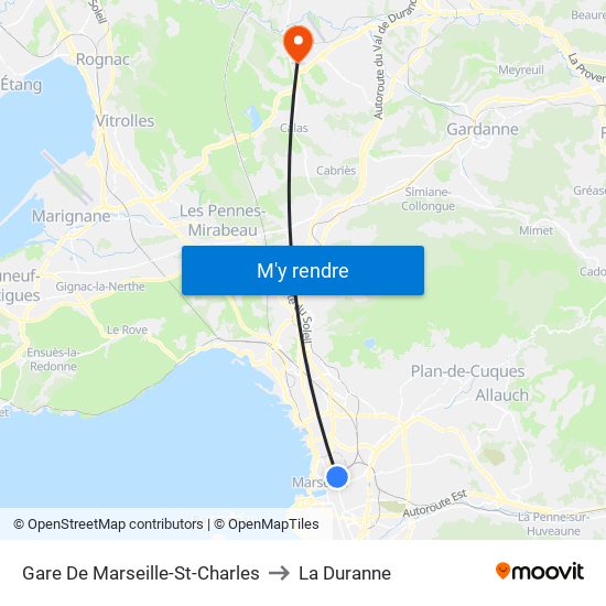 Gare De Marseille-St-Charles to La Duranne map