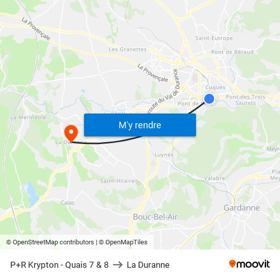 P+R Krypton - Quais 7 & 8 to La Duranne map