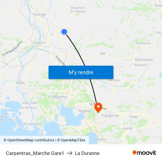 Carpentras_Marche Gare1 to La Duranne map