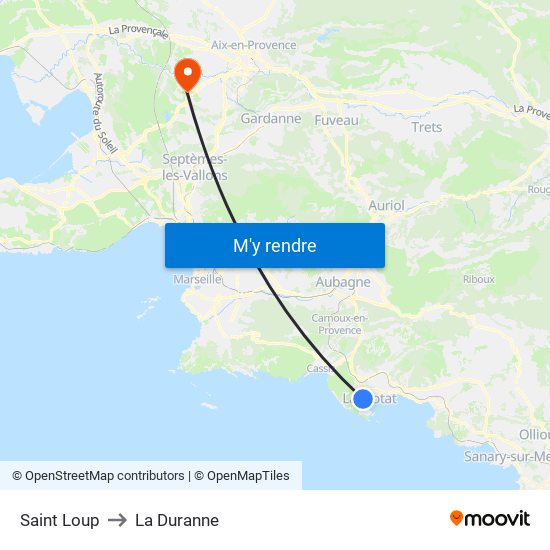 Saint Loup to La Duranne map