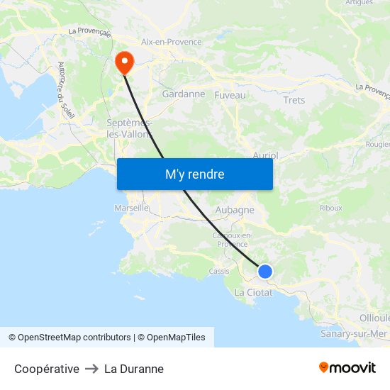 Coopérative to La Duranne map