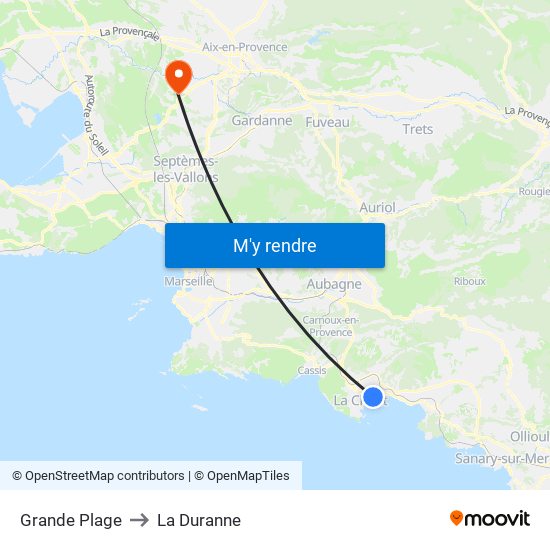 Grande Plage to La Duranne map
