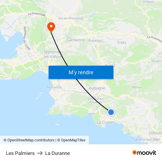 Les Palmiers to La Duranne map
