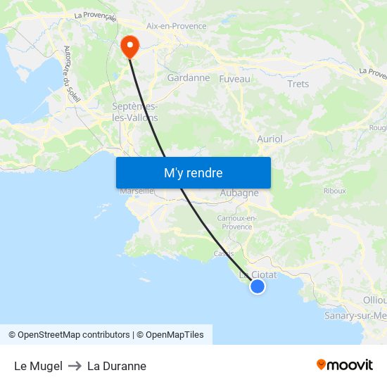 Le Mugel to La Duranne map