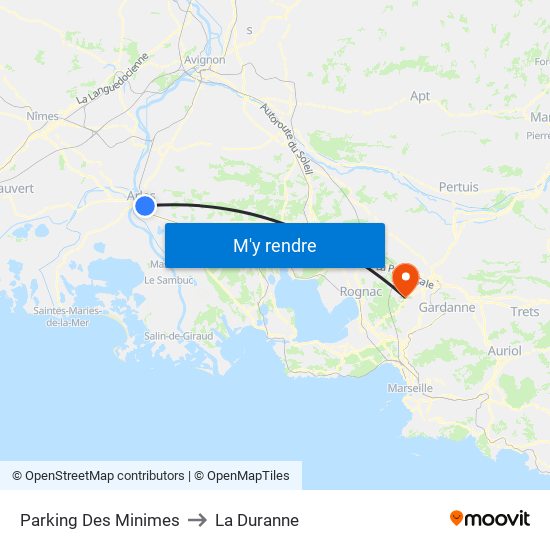 Parking Des Minimes to La Duranne map