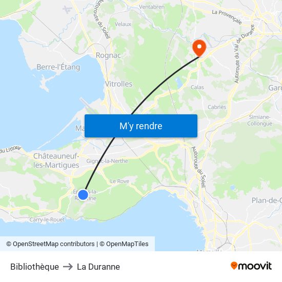 Bibliothèque to La Duranne map