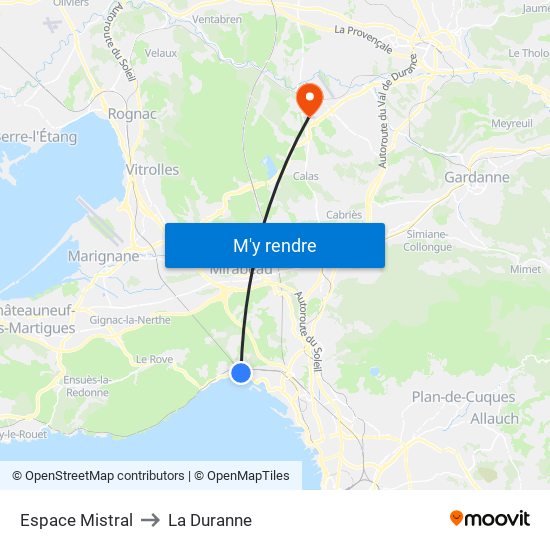 Espace Mistral to La Duranne map