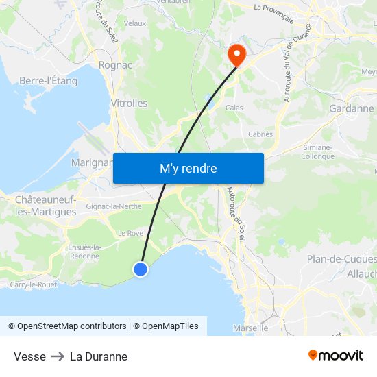 Vesse to La Duranne map