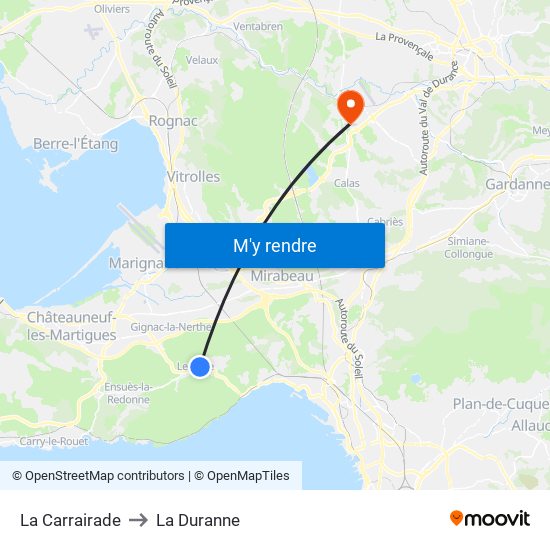 La Carrairade to La Duranne map