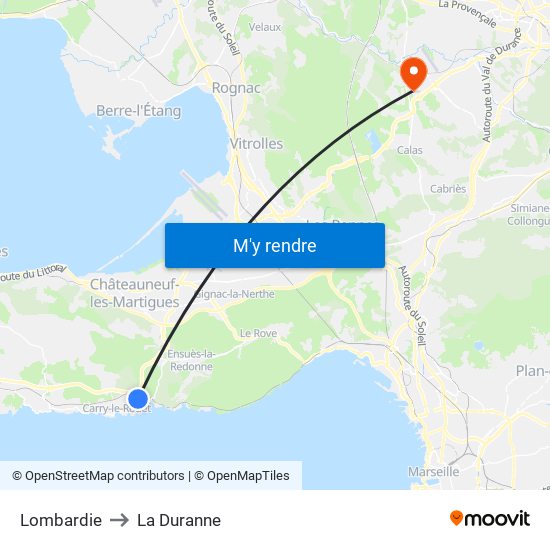 Lombardie to La Duranne map