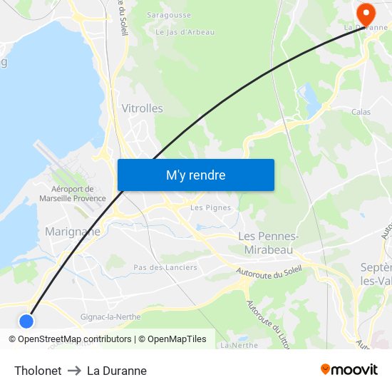 Tholonet to La Duranne map