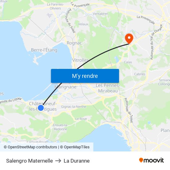Salengro Maternelle to La Duranne map