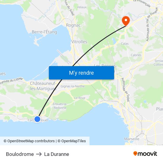 Boulodrome to La Duranne map