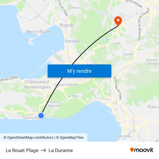 Le Rouet Plage to La Duranne map