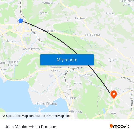 Jean Moulin to La Duranne map