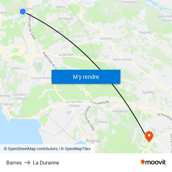 Barres to La Duranne map