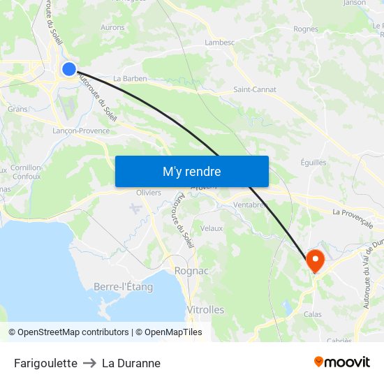 Farigoulette to La Duranne map