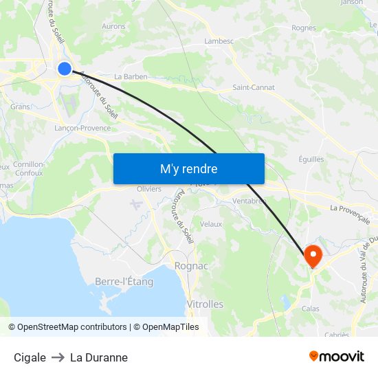 Cigale to La Duranne map
