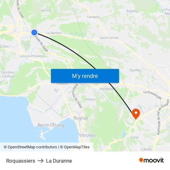 Roquassiers to La Duranne map