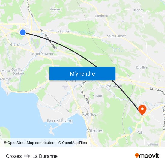 Crozes to La Duranne map