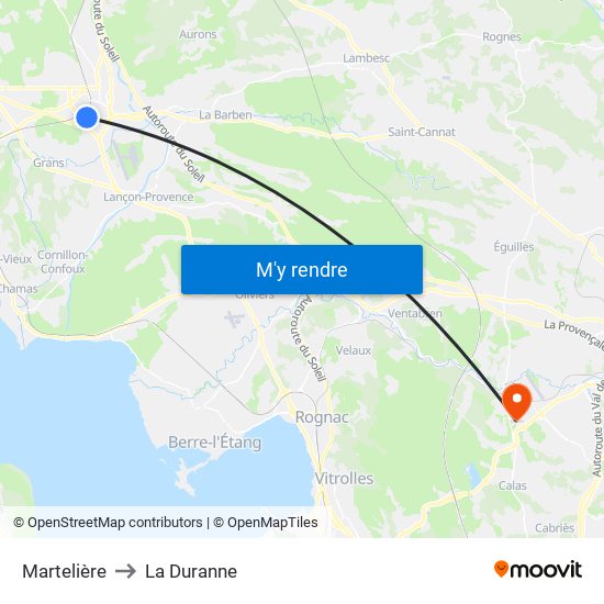 Martelière to La Duranne map