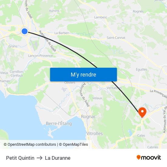 Petit Quintin to La Duranne map