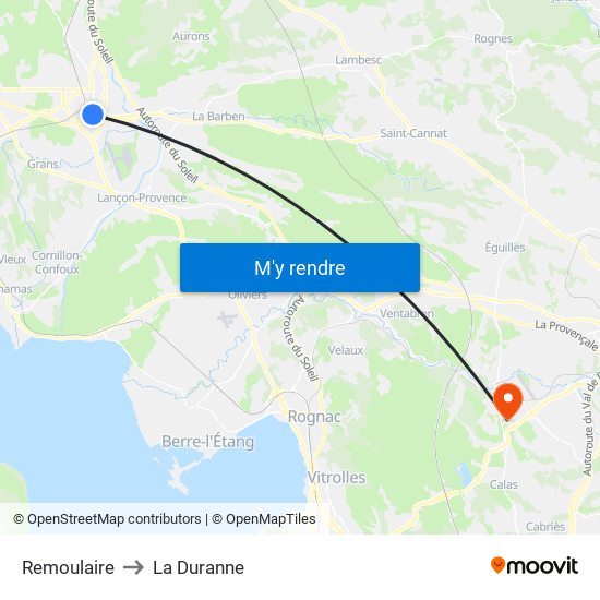 Remoulaire to La Duranne map