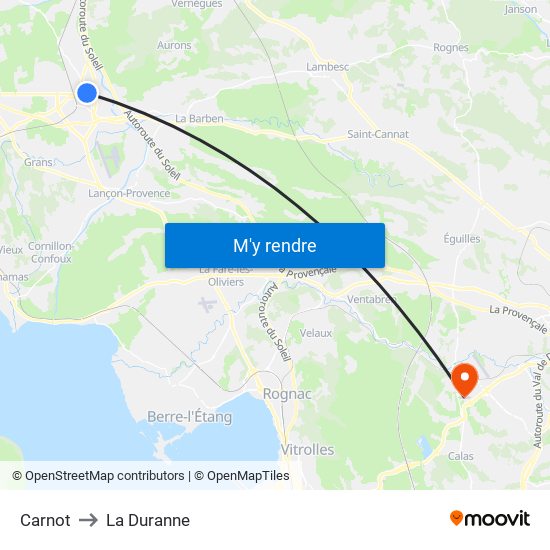 Carnot to La Duranne map