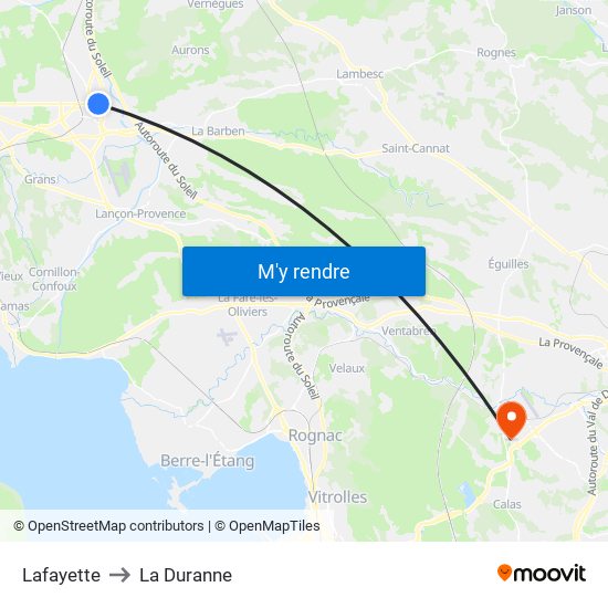 Lafayette to La Duranne map