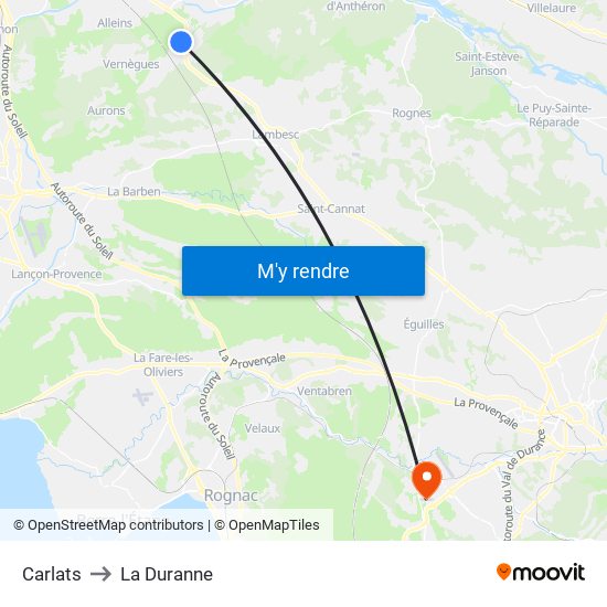 Carlats to La Duranne map